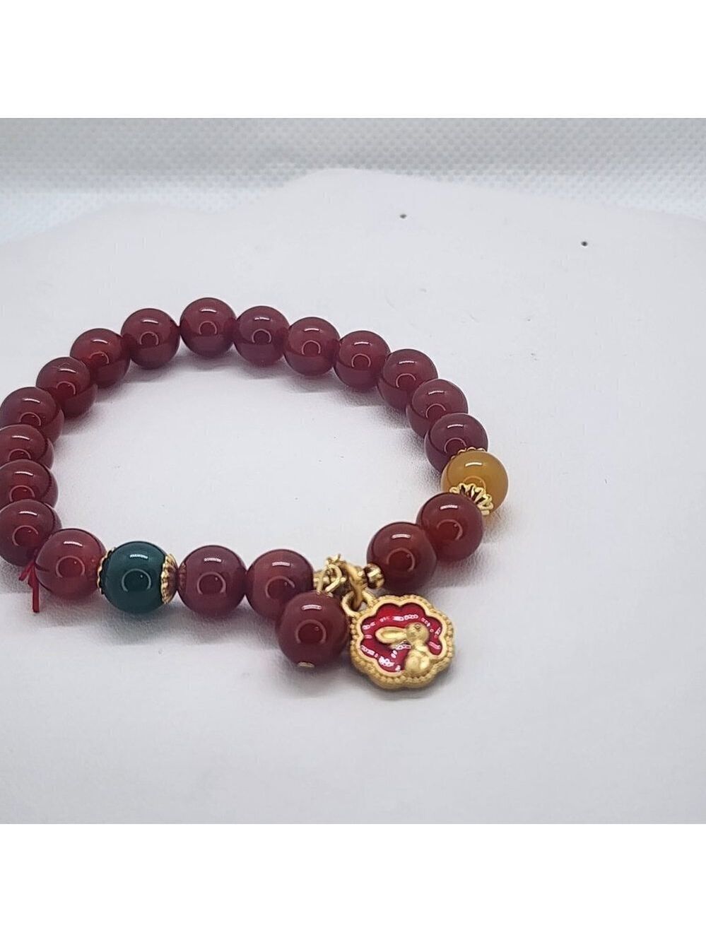 Brand New Rabbit Burgundy Green Yellow Agate Bracelet - Picture 2 of 4